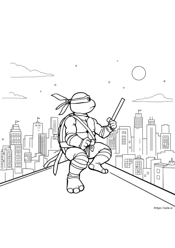 Kolorowanka Wojowniczy Żółw Ninja Michelangelo