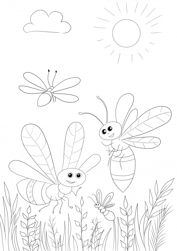 A bunch of cute fireflies to print and simple to color sheet