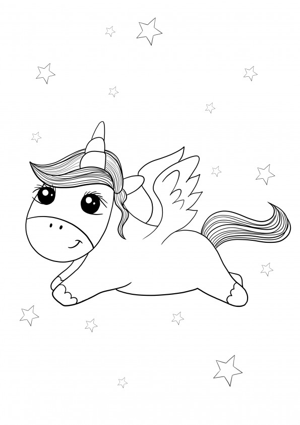 Une licorne Pegasus volant au-dessus du ciel à imprimer ou à enregistrer pour plus tard