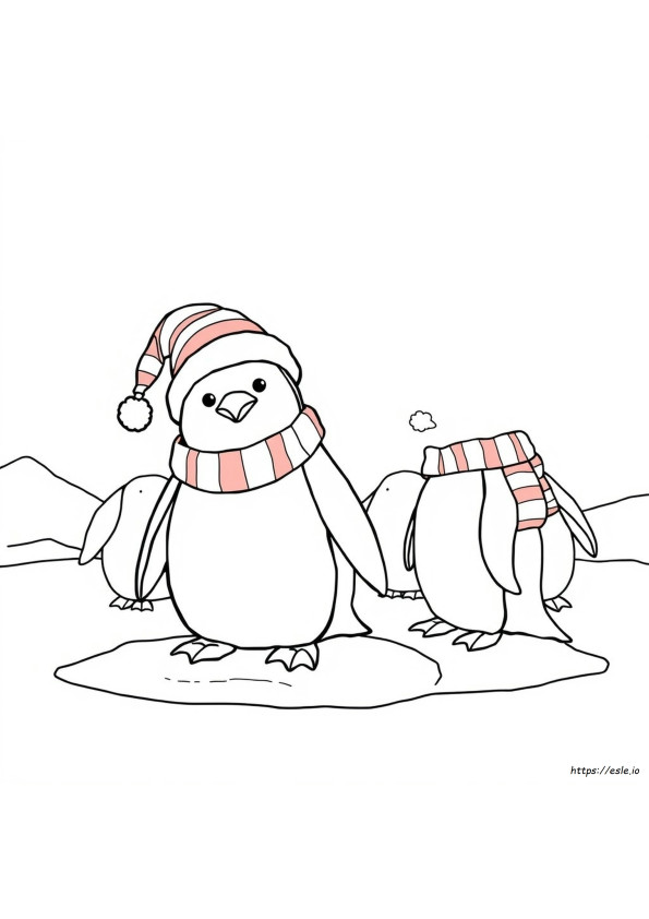 Penguin With Santa Hat Coloring Page