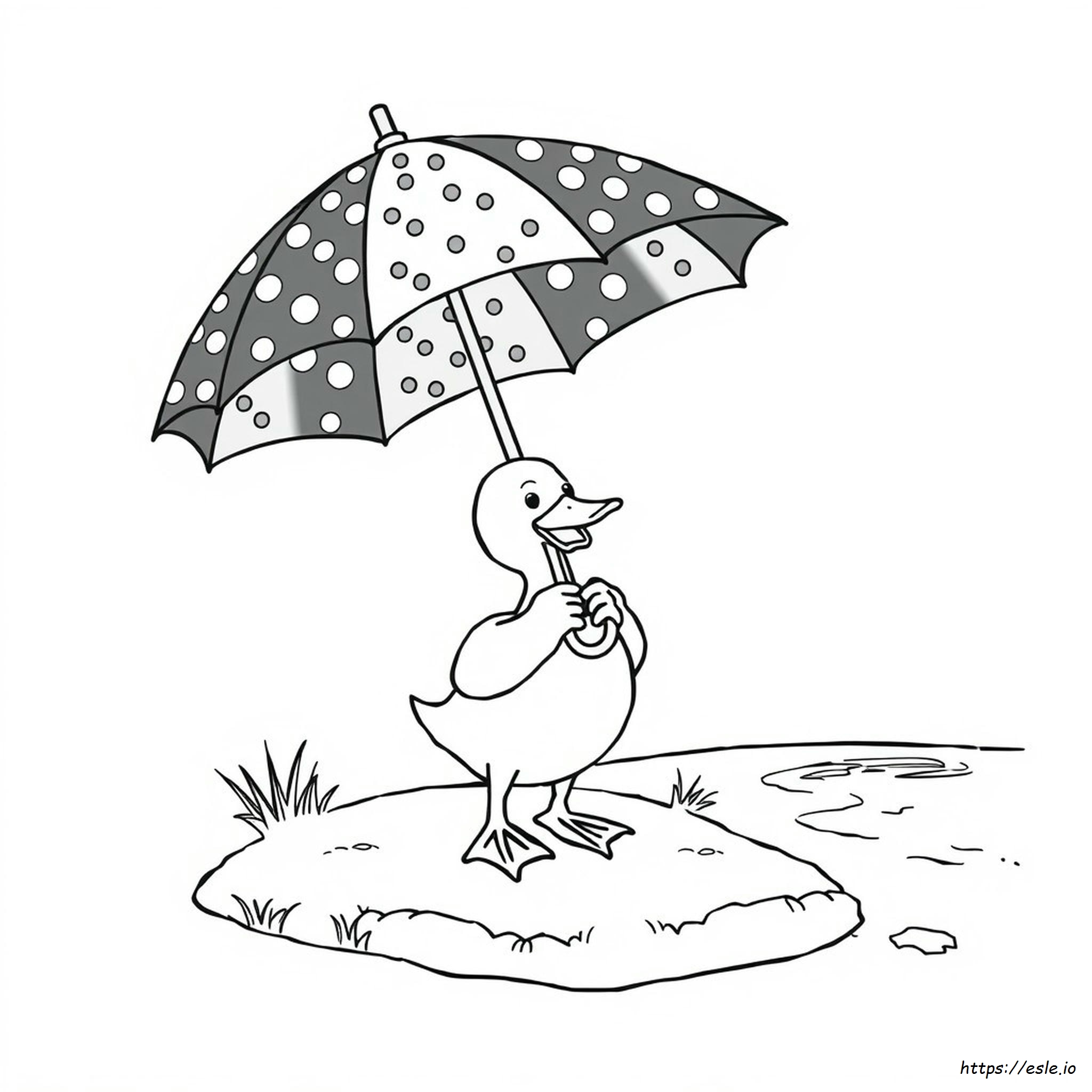 Duck With Umbrella Coloring Page
