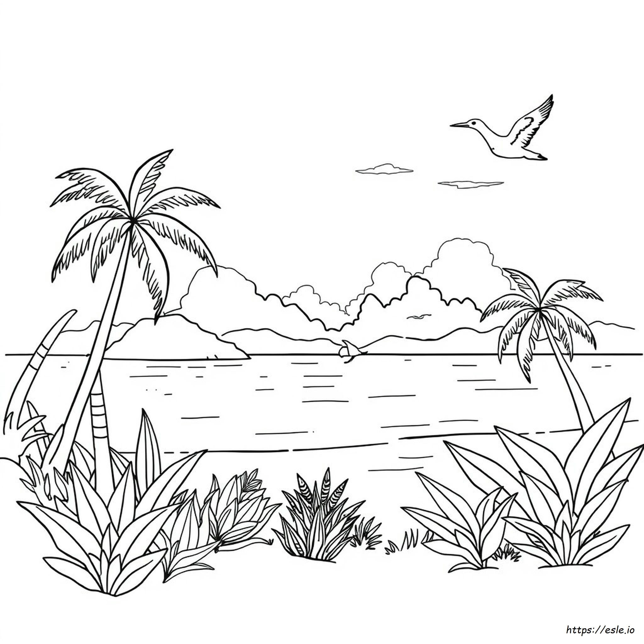 Pantai Gambar Pemandangan Coloring Page