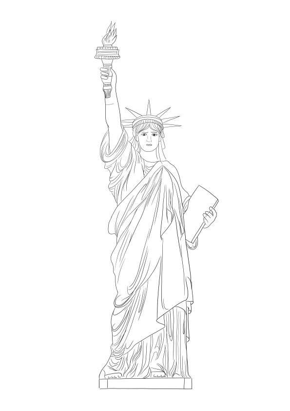 The Statue of Liberty is waiting to be downloaded or printed for free and colored