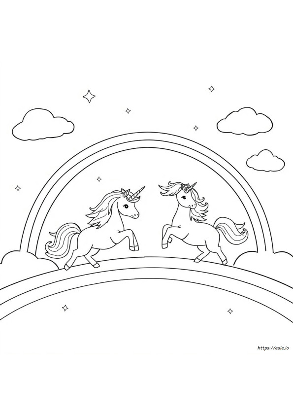 Unicorni Roz Pufoși Dansând Pe Curcubeie – Desene De Colorat