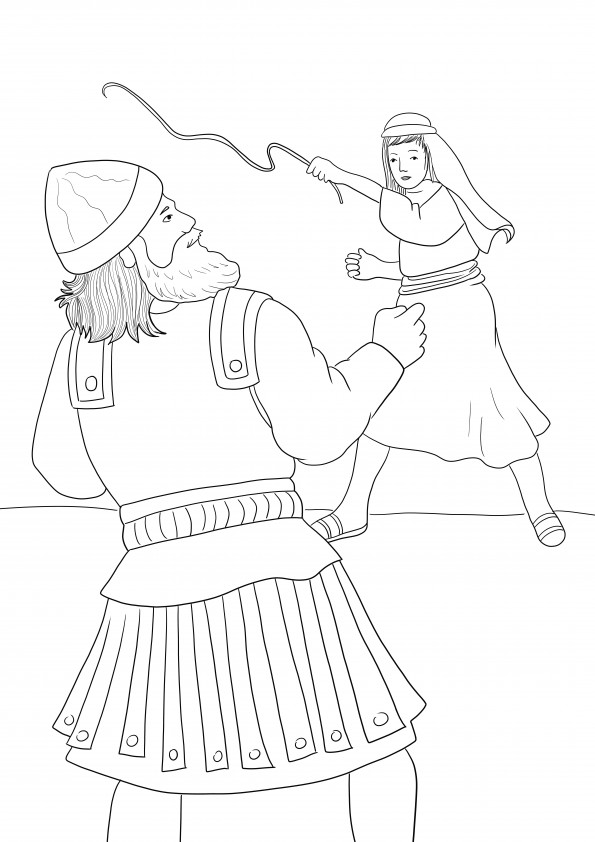 David and Goliath coloring image free to download or save for later