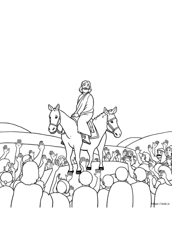 Jesus On Donkey Coloring Page