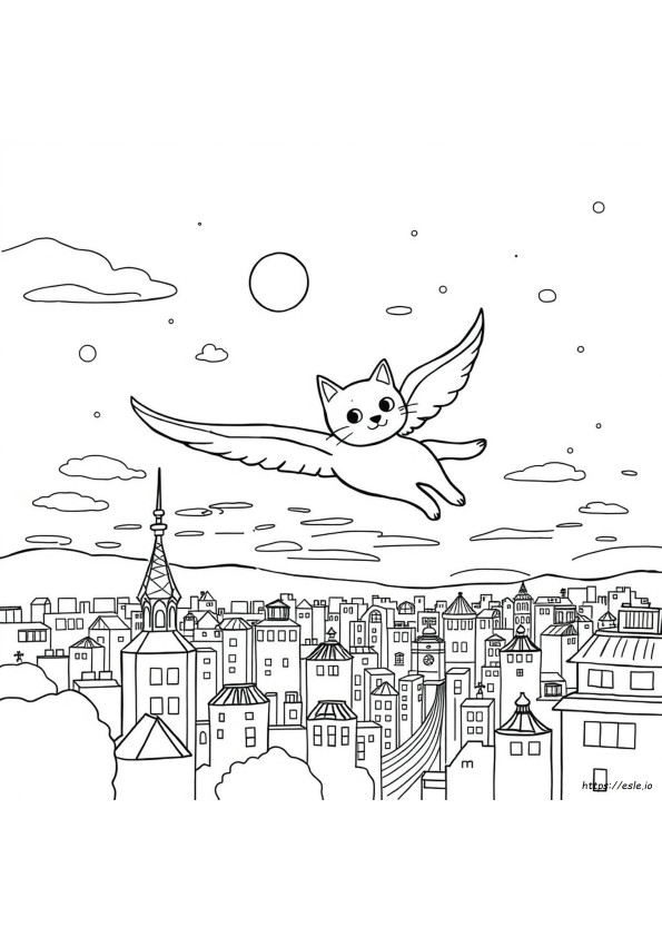 Vliegende Kat Kleurplaat
