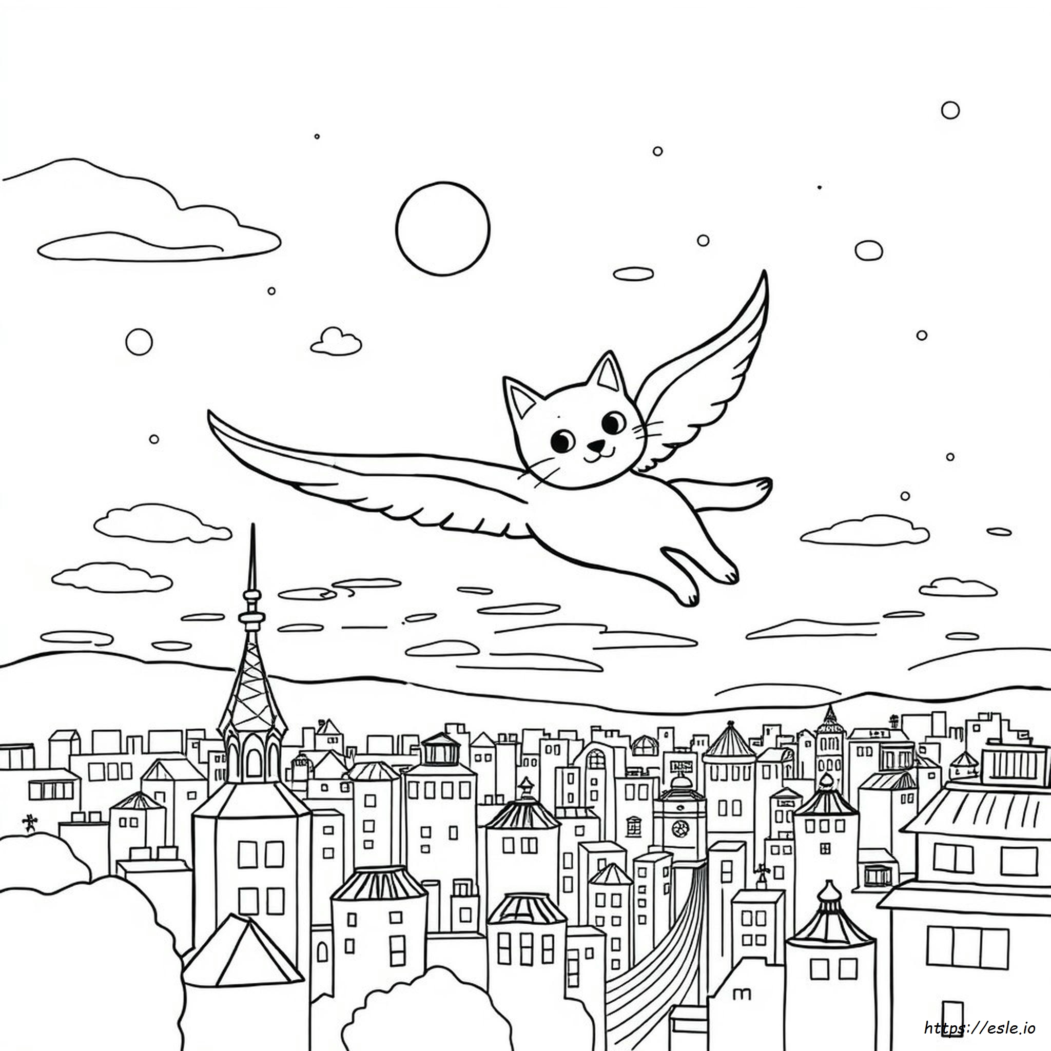 Flying Cat Coloring Page