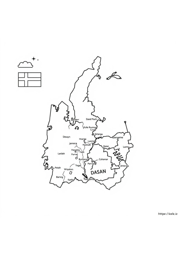 Denmark Map Coloring Page