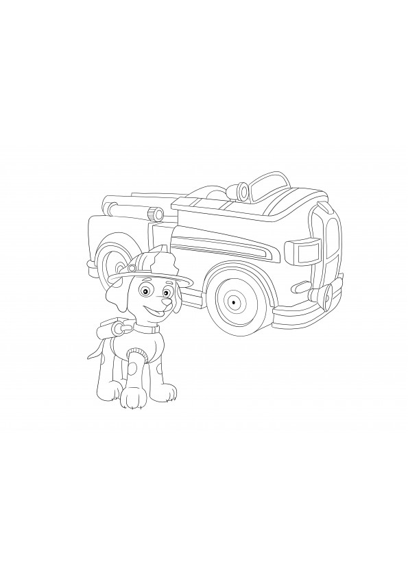 Paw Patrol Marshall con camión de bomberos imprimible gratis para colorear simple