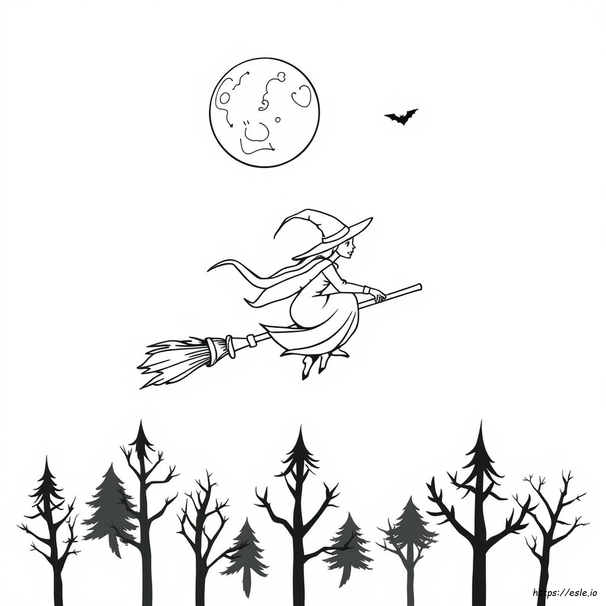 Halloween Flying Witch Coloring Pages