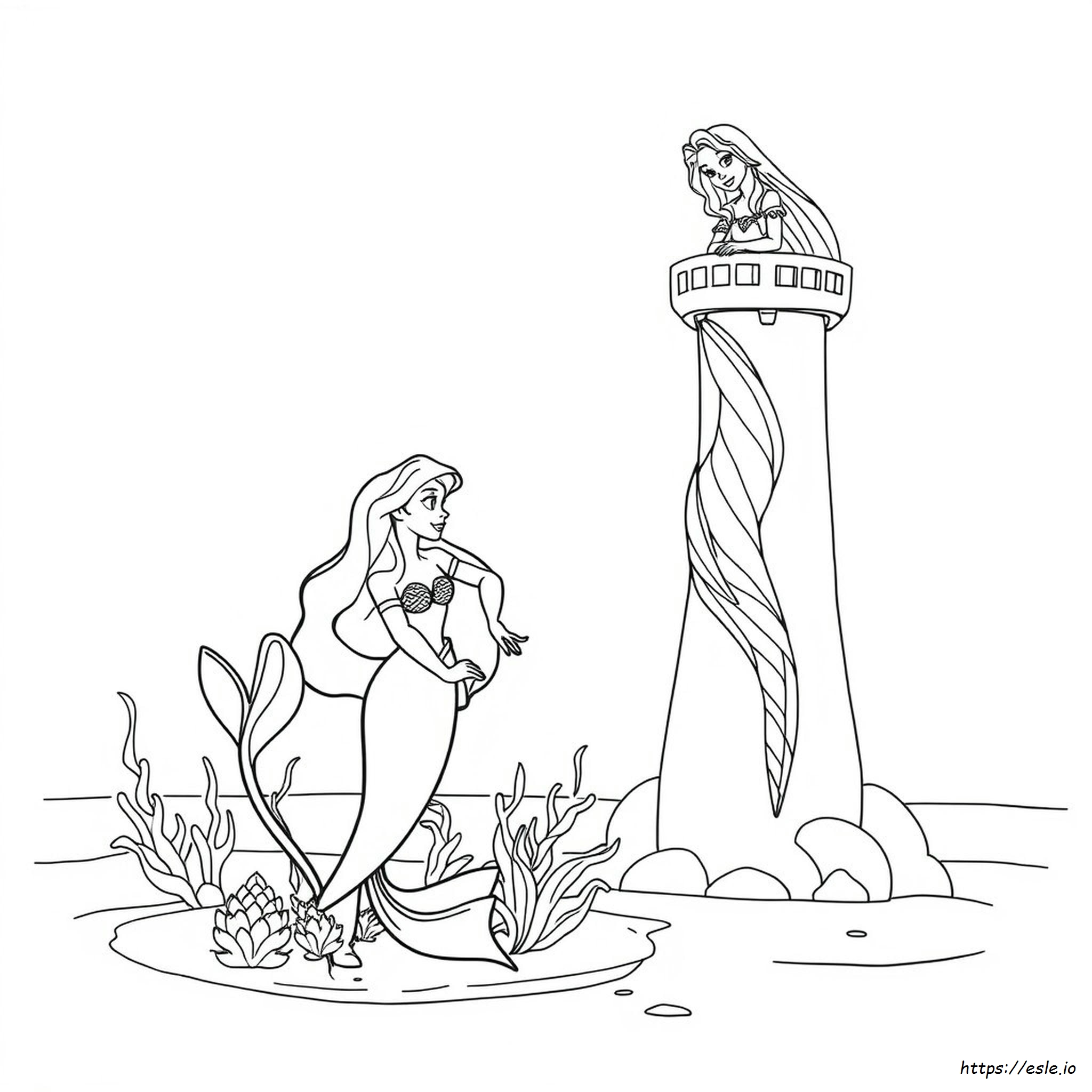 Ariel And Rapunzel Coloring Pages