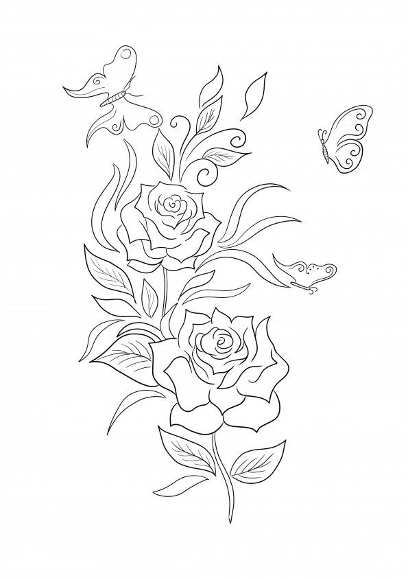 Roses and butterflies-free printable to color easily by all ages