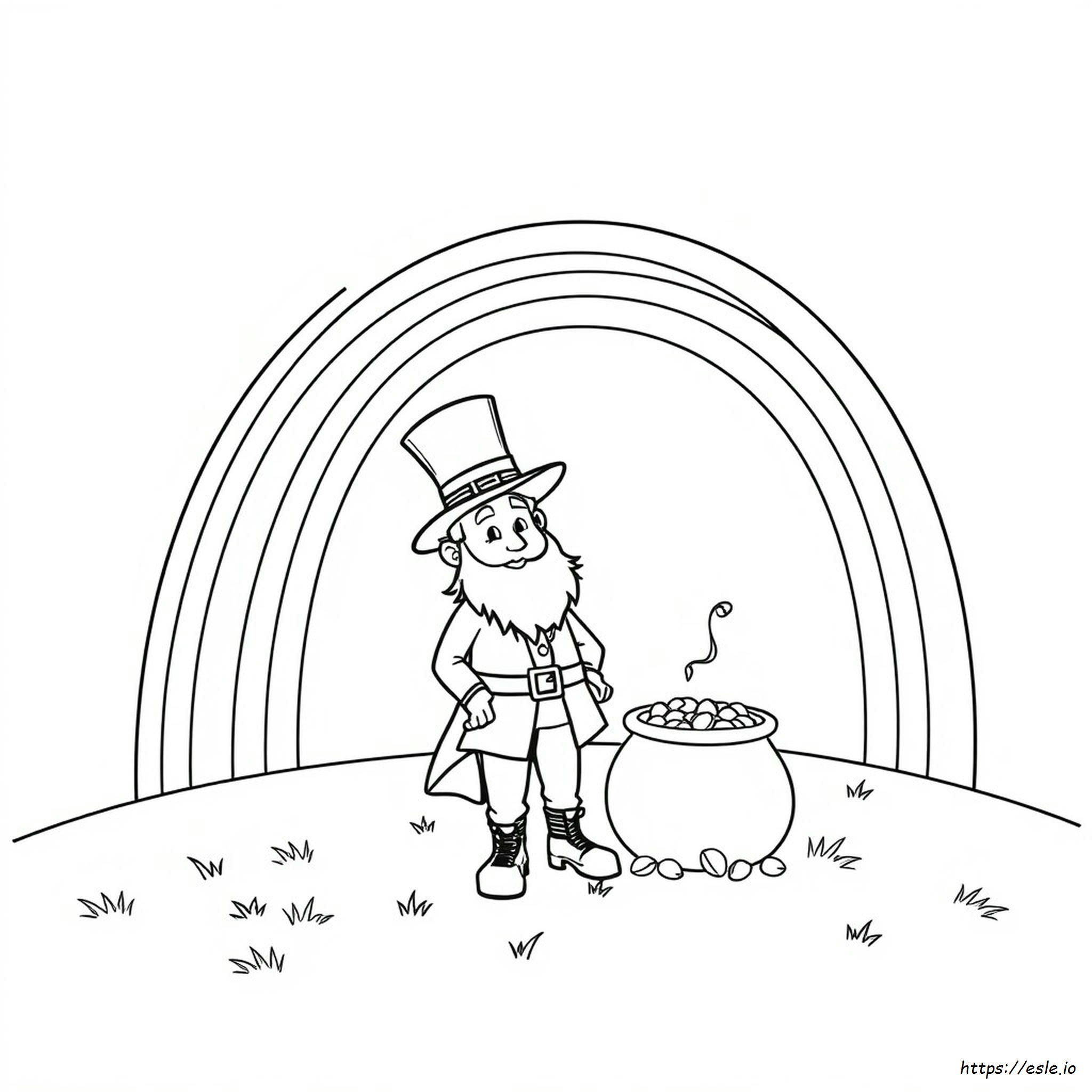 Leprechaun Rainbow Pot Of Gold Coloring Page