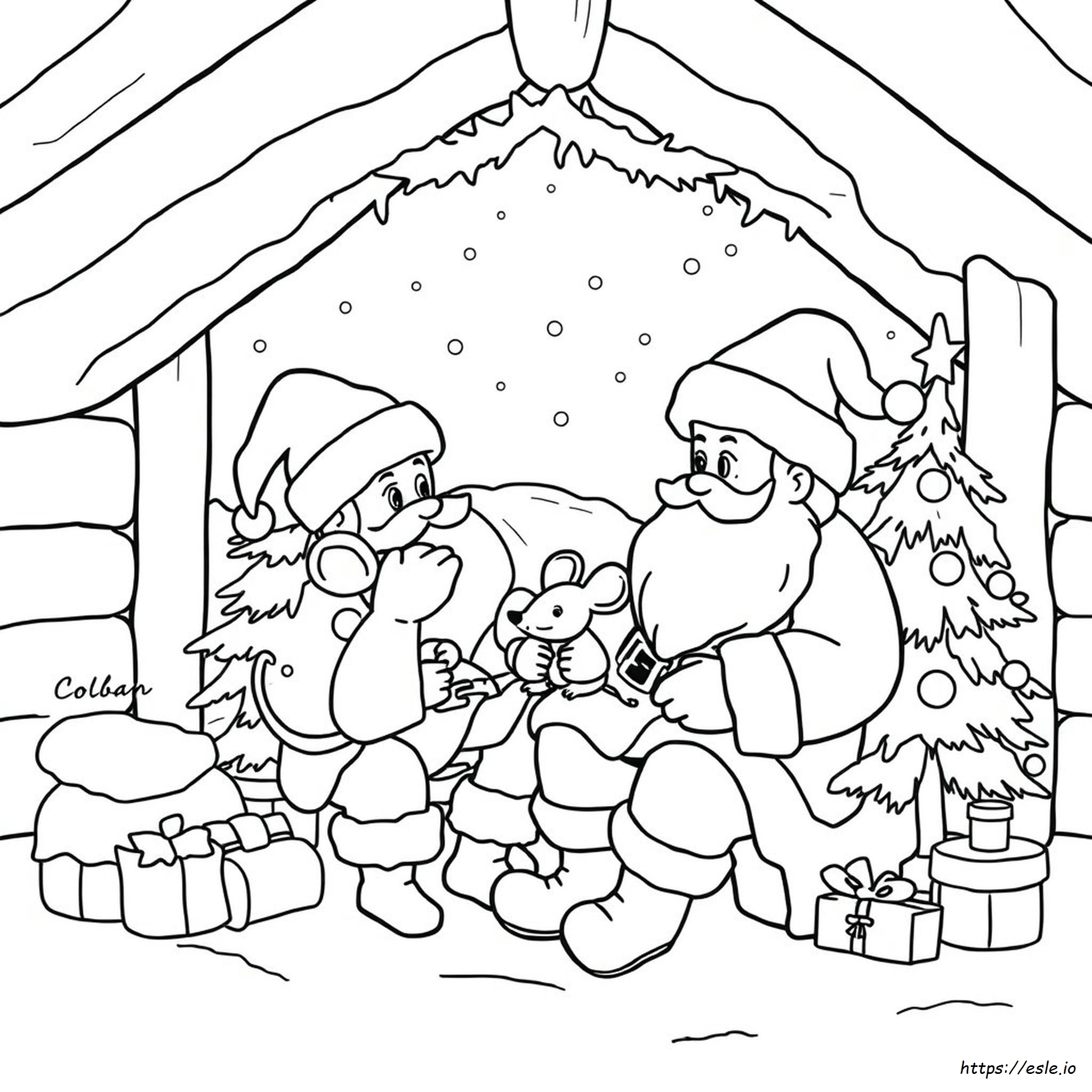 Santa Mouse Coloring Page