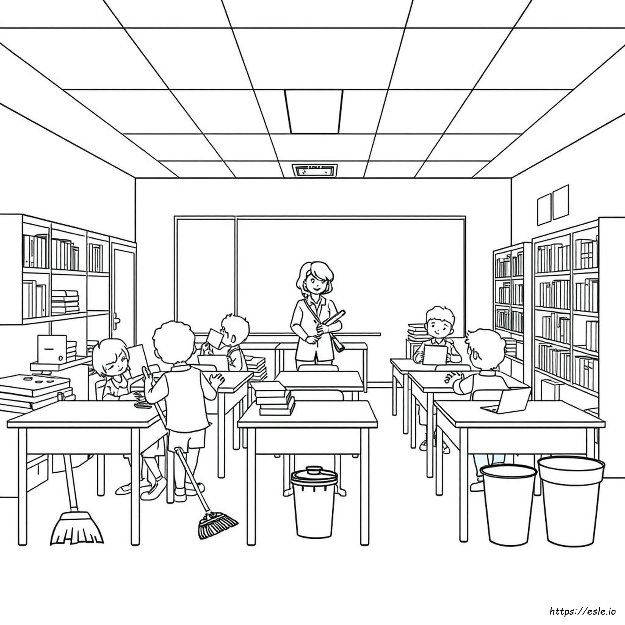 Classroom Clean Up Coloring Page