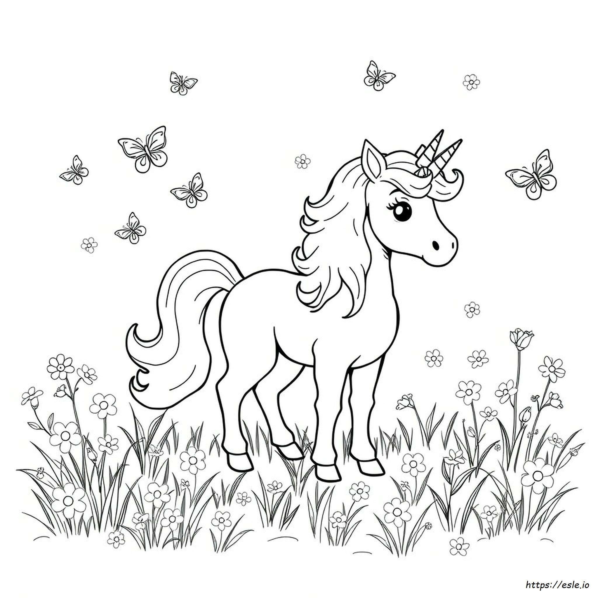 Pink Fluffy Unicorn Coloring Page