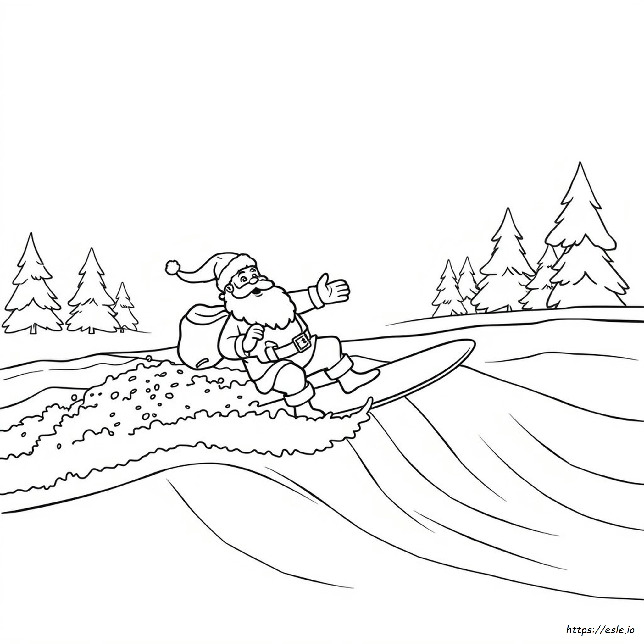 Surfing Santa Colouring In