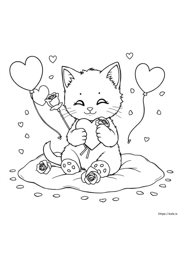 Valentines Day Kitty Coloring Page