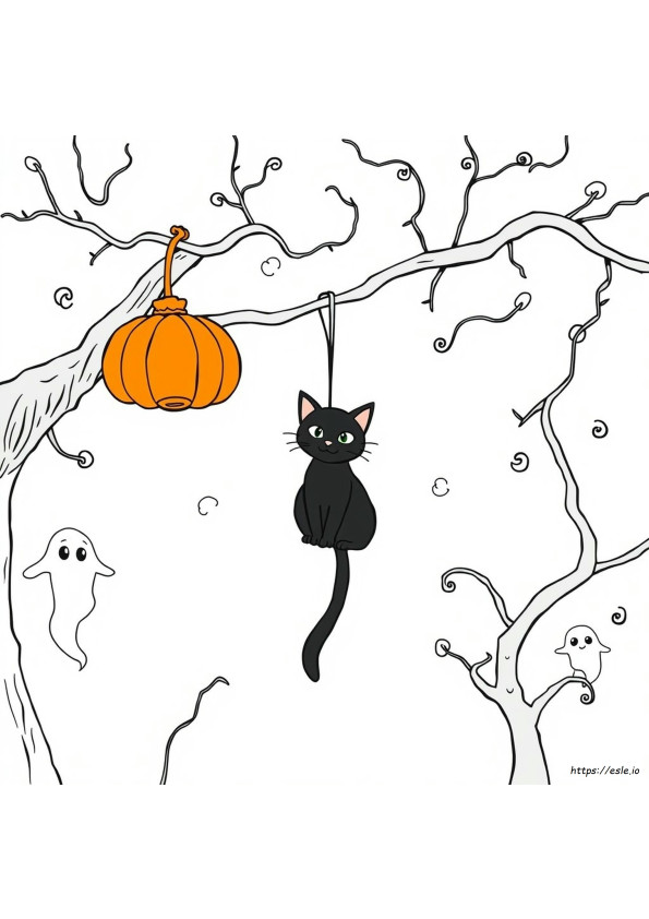 ハロウィン黒猫ぬりえ