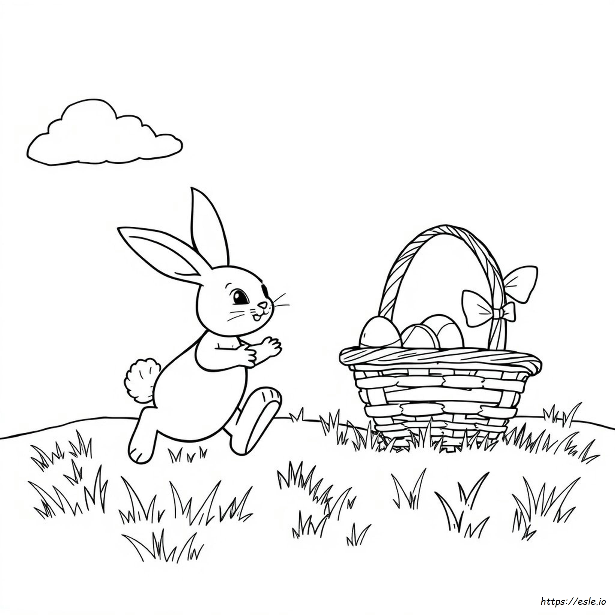 Conejo De Pascua Y Cesta Para Colorear