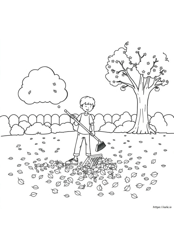 Raking Leaves Coloring Page