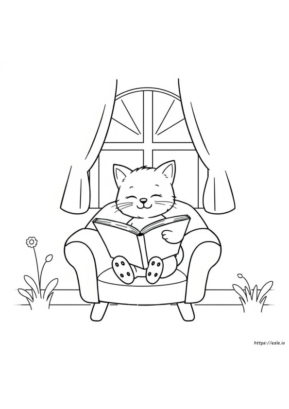 Kat Die Een Boek Leest Kleurplaat