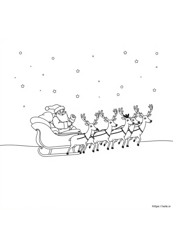 Santa On Sleigh With Reindeer Coloring Page