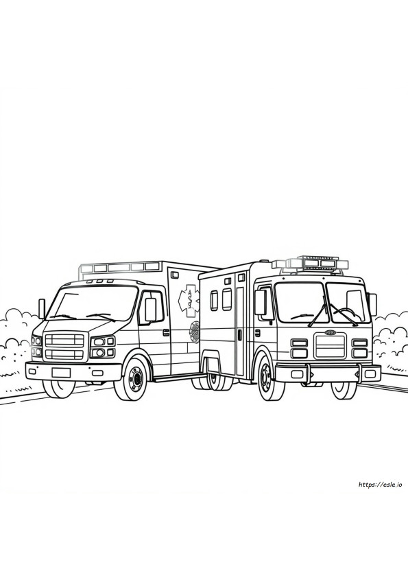 Coloriage Camion De Pompiers Et Ambulance