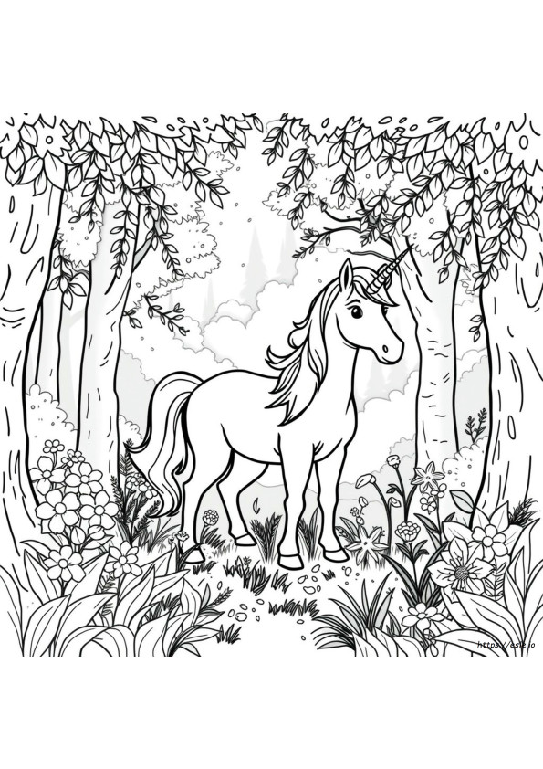 Unicorno Nella Foresta Da Colorare