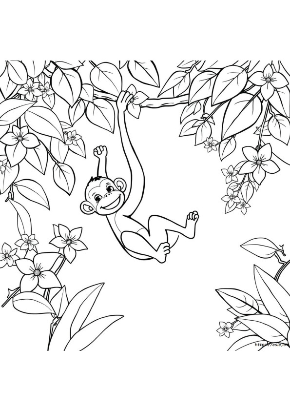 Coloriage Singe Balançoire