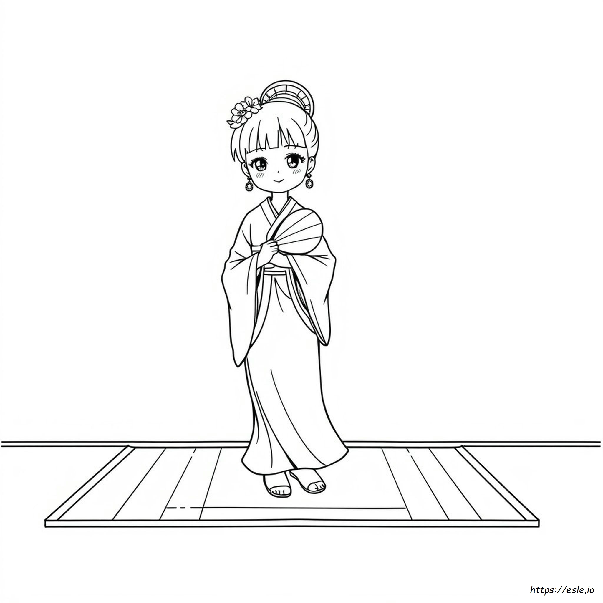 Coloring Japanese Doll Drawing
