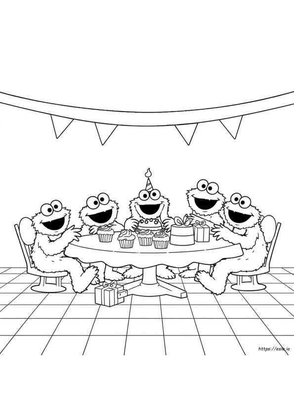Halaman Mewarnai Ulang Tahun Cookie Monster