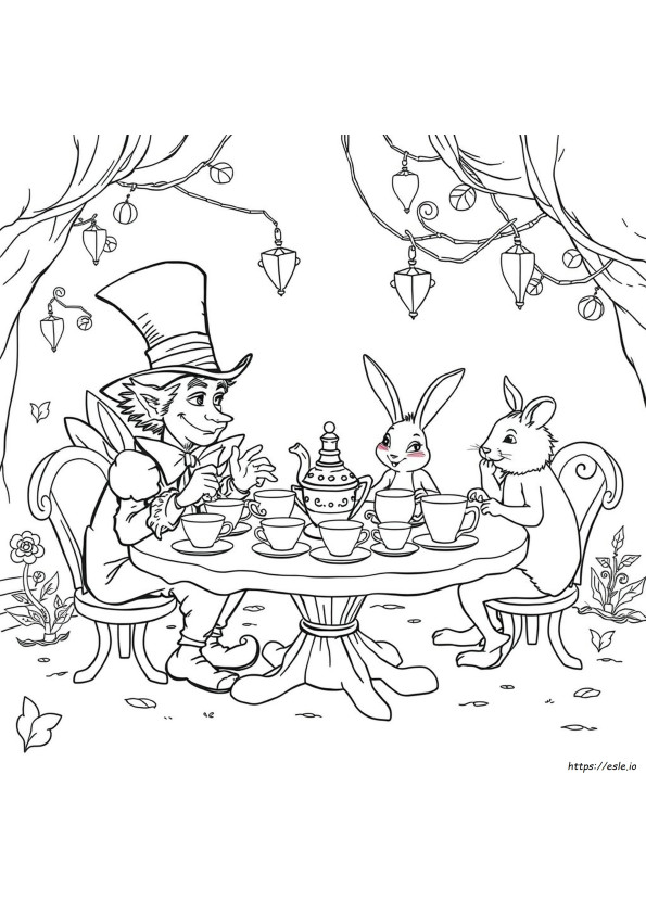 Pagina Da Colorare Per Il Tea Party Del Cappellaio Matto
