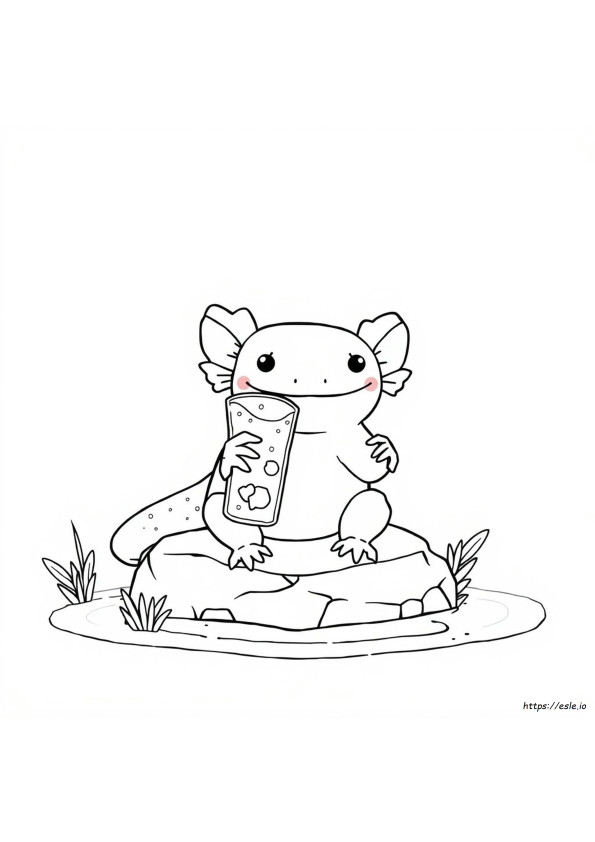 Axolotl Carino Che Beve Boba, Disegno Da Colorare