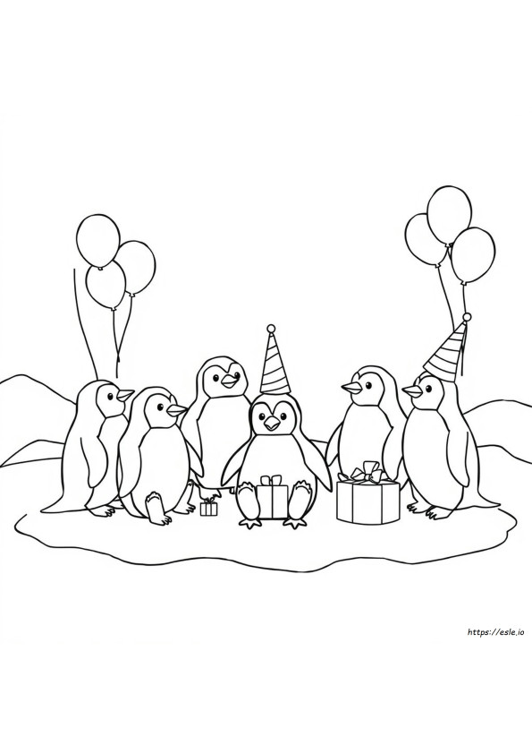 Penguin Birthday Coloring Page