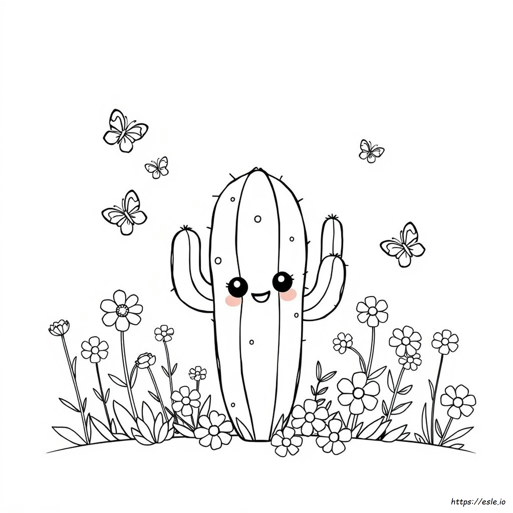 Kawaii Cactus Coloring Page