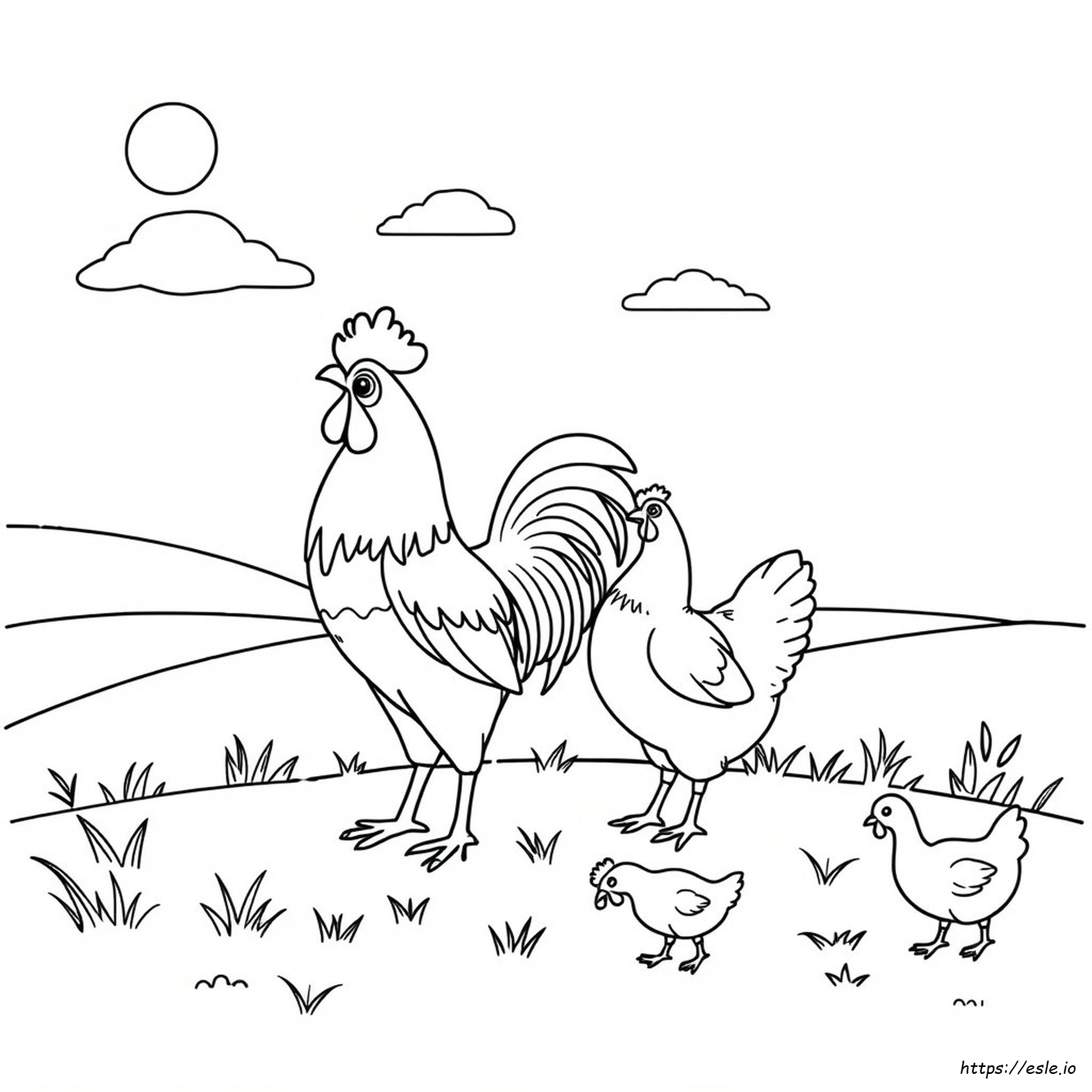 Rooster And Hen Coloring Page