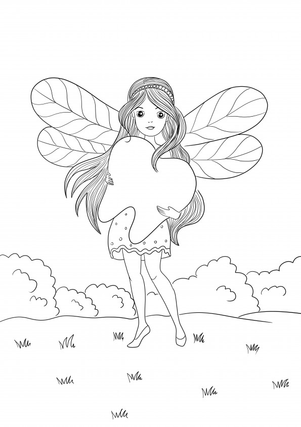 Tooth fairy-easy and simple coloring and free printable