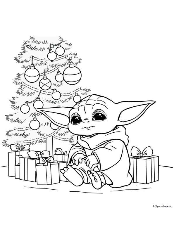Baby Yoda Christmas Coloring Page
