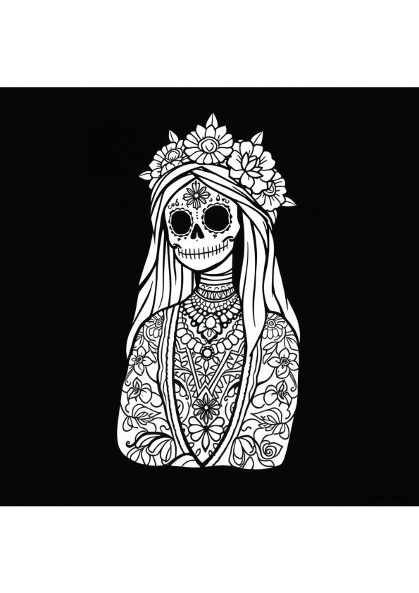 Gambar Mewarnai Tengkorak Gula Perempuan Yang Dapat Dicetak