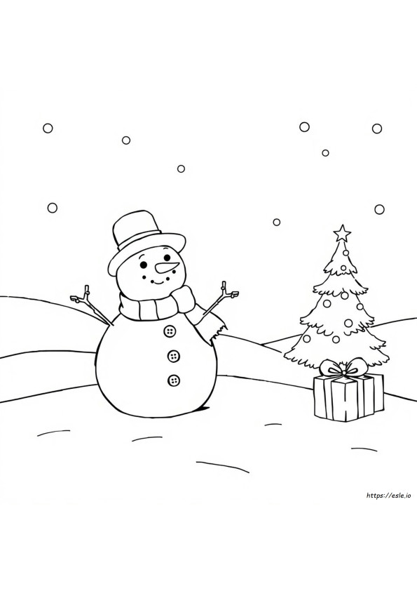 Christmas Snowman Colouring In