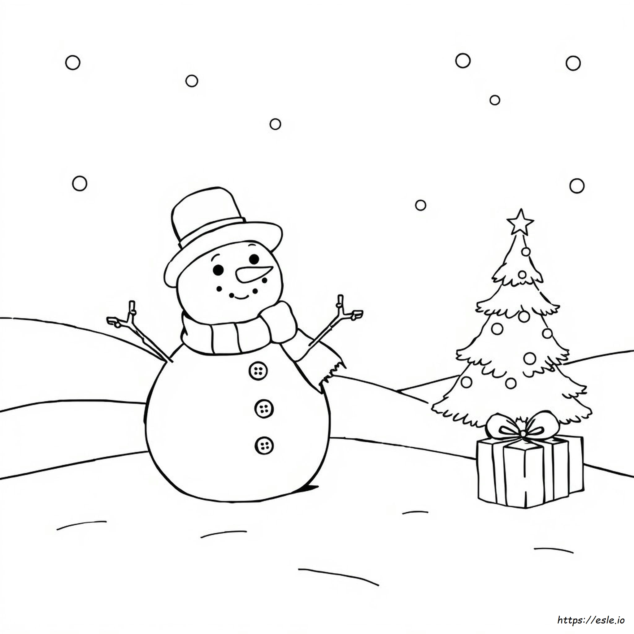 Muñeco De Nieve Navideño Para Colorear