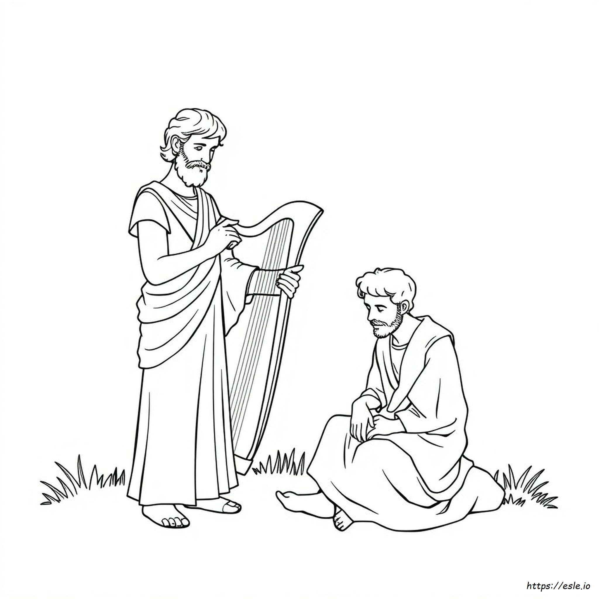David Plays The Harp For Saul Coloring Page