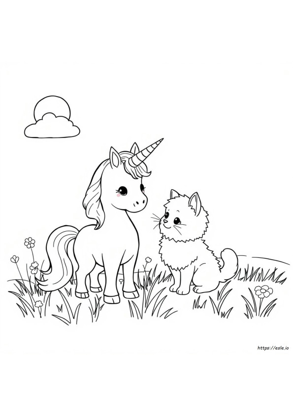 Unicorn And Kitty Coloring Page