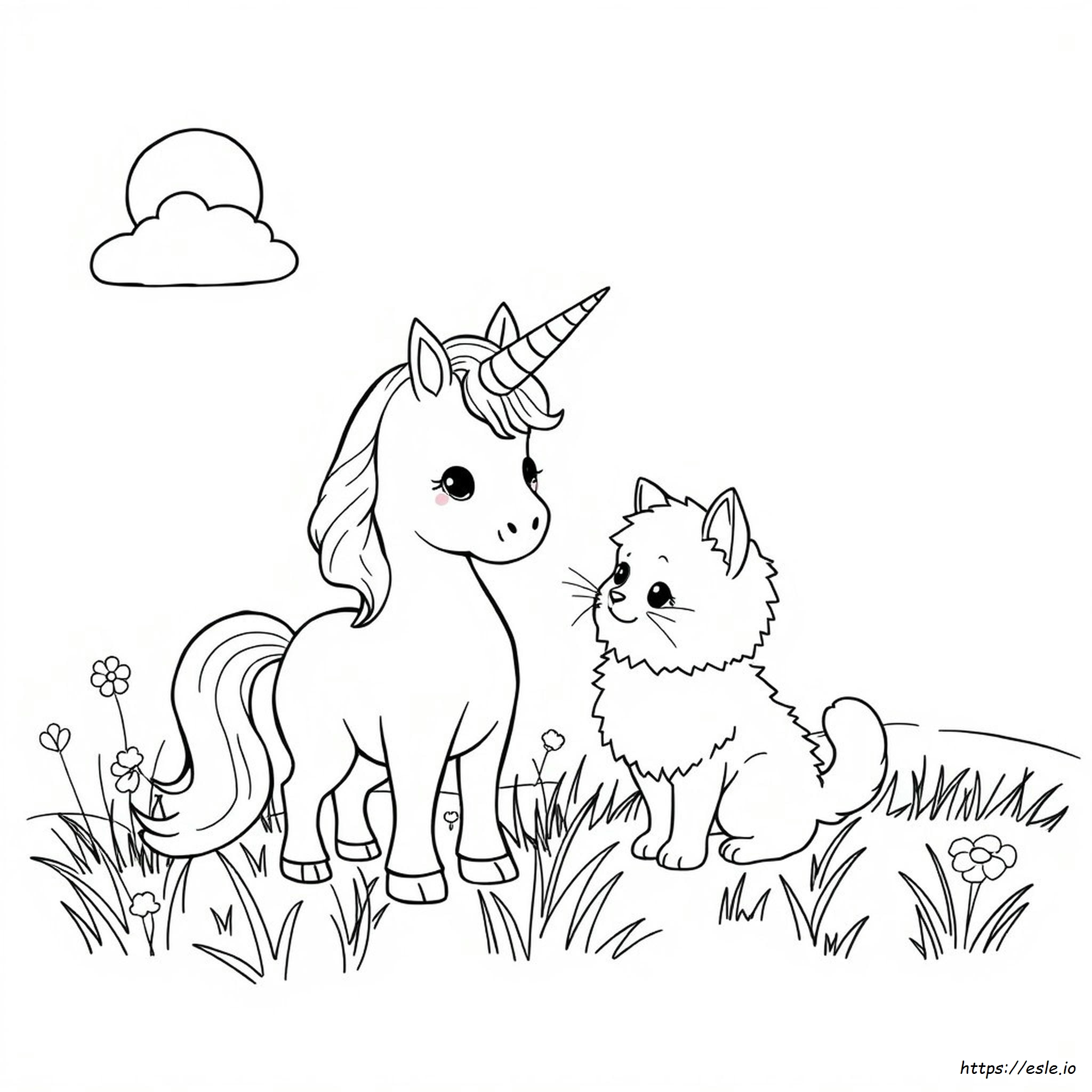 Unicornio Y Gatito Para Colorear