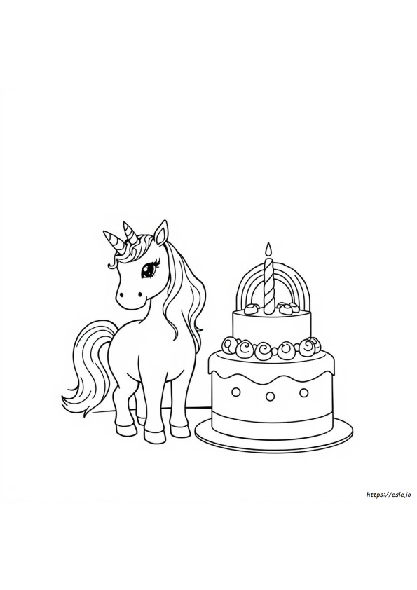 Bolo De Unicórnio Arco-Íris Para Colorir