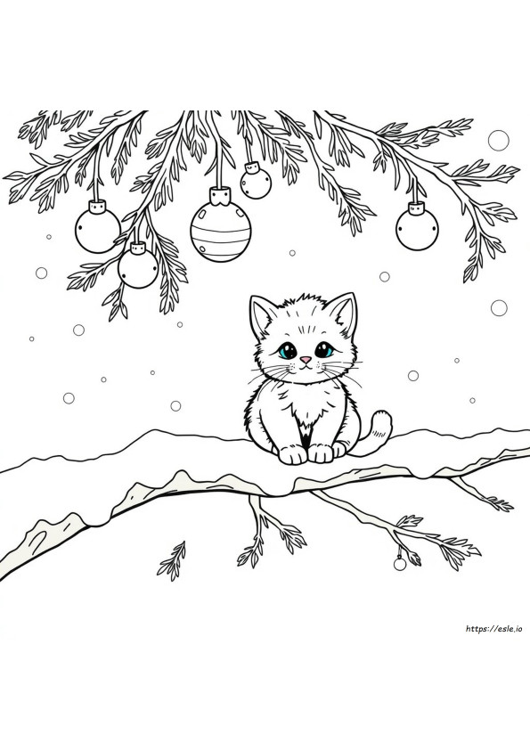 Cute Christmas Kitten Coloring Pages