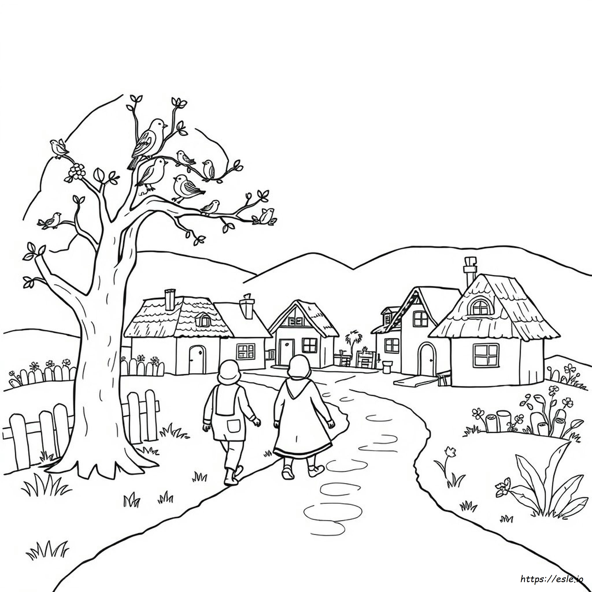 Village Picture For Colouring