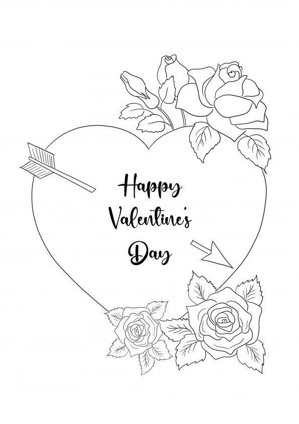 Happy Valentine's Day Card coloring page for all lovers, small or big for free downloading